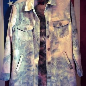 Tie dye pink and green suede coat